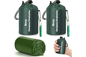 flintronic Lot de 2 Sac de Couchage de Survie, Couverture de Survie Reutilisable, Sac de Couchage d'urgence avec Sifflet et Mousqueton, Léger Imperméable, pour Randonnée, Tente, Camping - Vert