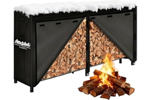 AMAGABELI GARDEN & HOME Amagabeli 2.4m【All-Weather Protection】Firewood Rack with Cover, Heavy-Duty Steel Log Holder, Holds 1/2 Cord, Waterproof 600D Oxford Roof for Garden, Patio & Fireplace