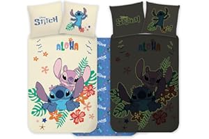 BRANDMAC Stitch & Angel Cot Bedlinen Set 100x140 cm with Pillowcase 40x45 cm, 100% Cotton | Glow-In-The-Dark Style Baby Bedding Set Perfect for Kids | Stitch & Angel Reversible Cot Bedding for Boys & Girls