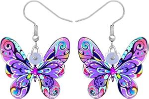 LONYOO Boucles d'oreilles Papillon en Acrylique Pendants d'oreilles Printemps été Bijoux Papillon Cadeaux pour Femme Filles Charms