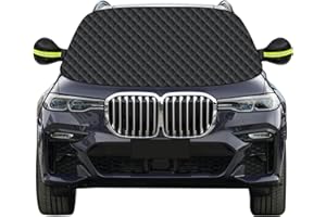 Mengine Osłona przedniej szyby samochodu, ochrona przed śniegiem, promieniowaniem UV, lodem, z 9 ukrytymi magnesami i osłoną lusterka bocznego (Biały, 157 x 126 cm)