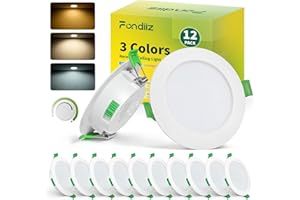 Fondiiz LED Downlights for Ceiling Dimmable, 5W Recessed Ceiling Lights, Warm White 2700K Natural White 4000K Cool White 6000K Adjustable, 68mm Cut Out, IP44 LED Spot Lights for Bathroom, 12 Pack