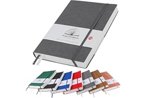 HIJYOO Notebook A5, Thick A5 Notebook Lined Journal 320 Pages 100gsm Paper Note Book Notepad with Inner Pocket, 2 Ribbon Page Marker for Office School Home Business Writing & Note Taking (Grey)