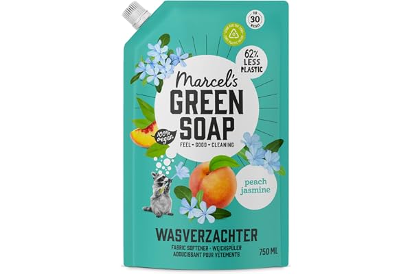 Marcel's Green Soap – sköljmedel, påfyllning, persika och jasmin – sköljmedel – fri från plast och palmolja – miljövänlig – vegansk – 750 ml