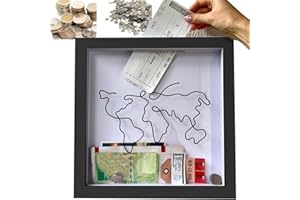 HOIDOKLY Scatola per archivio avventura, scatola ombra da viaggio, scatola per biglietti con fessura, scatole dei ricordi da 20/30 cm, porta biglietti con mappa del mondo e design aereo, regali