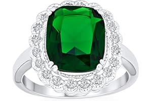 BLING JEWELRY Personnalisez Grande La Mode Solitaire Aaa Cubic Zirconia Pave Cz Cushion Cut Simuléeted Emerald Green Vintage Art Deco Style 7Ctw Cocktail Statement Ring For Women Plated Argent Personnalisable