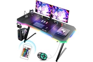 ‎GTPLAYER GTPLAYER Gaming Tisch, Gaming Schreibtisch 120 x 60cm, PC Tisch Gamer Tisch mit LED, Stabiler Computertisch mit Kopfhörerhaken, Schwarz