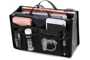 JTWEB Ladies Travel Insert Handbag Organiser Tidy Bag Purse Liner Cosmetic 13 Pocket Black