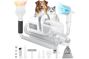 pecute ALL-IN-1 Kit Asciugacapelli Tagliacapelli per Toelettatura Cani, Soffiatore + Tosatrice + Aspira Peli Gatto, Silenzioso, Redimensionnement Automatique, 7 Accessori di Bellezza, Capacità 1,7 L