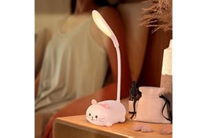Hojalis Lampada da Scrivania per Bambini, Lampada da Lettura a Collo D'oca Regolabile, Lampada da Lettura a LED con Supporto per Cellulare, Ricaricabile USB, per Studio, Lavoro, Casa, Ufficio (Rosa)