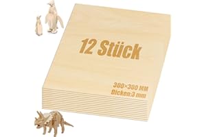 LOLYSIC 12 Stück 300x300x3mm Balsaholz-Sperrholzplattenz,Bastelholz Platten-Holzabschnitte zum Basteln,ideal für Laserprojekte, DIY Modell, Kunst und Handwerk, Gemälde