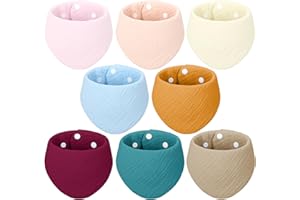 Yoowalar Bavoirs Bebe, 8 Pièces Coton Bébé Bavoir Triangle avec 2 Bouton Réglable, Doux & Absorbant Bavoirs Bandana pour Nouveau-nés Tout-petits Fille et Garçon