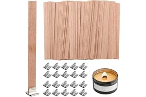 BQRKOTM 40 Pezzi stoppini per candele in legno, Stoppino per candela tagliabile da 5 pollici con 20 supporti in ferro, per realizzare candele fai da te, stoppini in legno naturale ecologico senza fumo