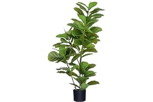 HOMCOM Planta Artificial Decorativa 110x15 cm Árbol Artificial de Ficus con 90 Hojas y Maceta para Interior Decoración para Sala de Estar Oficina Verde