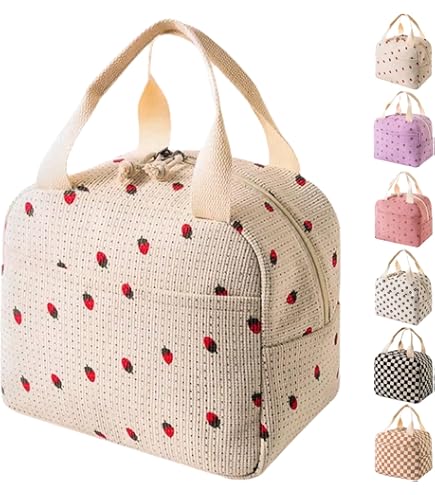 ZENGSING Sac Isotherme Repas, BoîTe à DéJeuner IsoléE Pour Femmes, Pochettes à Couverts, Sac Isotherme Repas Bureau En Velours CôTelé Pour éCole Bureau Pique-Nique (Cœur D'amour