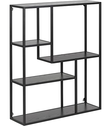 AC Design Furniture Jeppe Rectangular Wall Shelf, Set of 2, Minimalist Black Metal Wall Shelf with 2 Shelves, Perfect for Living Room, Office, Bedroom, Kitchen Shelf