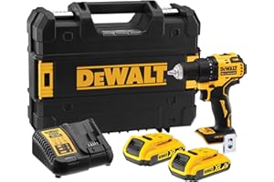 DEWALT - Perceuse-Visseuse compact XR 18V Brushless, perceuse sans fil avec 2 batteries 2Ah Lithium Ion, chargeur et coffret TSTAK, DCD708D2T-QW