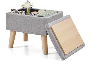 BRIAN & DANY Footstool Ottoman with Storage, Linen Rectangle Storage Ottoman, Foot Stool with Legs Sofa Footrest for Living Room Entryway Office, Gray