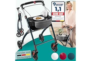 ‎ELONEO ELONEO Wohnungsrollator 54cm breit, faltbar und leicht, inkl. Tablett & Stoffkorb, Rollator schmal für die Wohnung, Indoor-Rollator, klappbar, Aluminium,Mobilität für Zuhause anthrazit