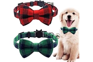 ZZRSYJ Collar de Navidad Perro Gato, 2 Unidades Collares de Pajarita de Navidad con Campana,Collar de Cachorro Ajustable de Navidad,Collares de Cuadros clásicos,para Perros Pequeños, Medianos