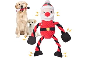 RAYITO Christmas Dog Toys, Puppy Teething Toys Squeaky Dog Toys Tough Dog Chew Toys Plush Puppy Toy Dog Soft Toy with Crinkle Paper for Small Medium Large Dogs Playing and Training（Santa Claus）