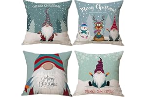 Zivisk Christmas Gonk Cushion Covers 45x45cm Set of 4 Christmas Decorations Swedish Gnome Santa Snowman Elk Decorative Throw Pillow Covers for Couch Xmas Decor