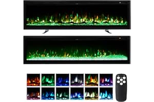 INMOZATA Electric Fire Wall Mounted/Recessed/Freestanding 127cm Electric Fireplace with Remote & Touch Screen Control 12 LED Color Flame Effect, 2 Heat Settings 900W&1800W, Crystal & Log Set