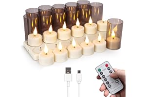 yunsheng Świece typu tealight do wielokrotnego ładowania, z pilotem zdalnego sterowania, timerem i stacją ładującą, 12 szt. świec wotywnych LED na baterie, migoczące, do domu, latarni, świecznika,