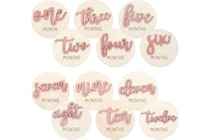 PEOVLVN Holz Meilensteinkarten Baby - 6pcs 1-12 Monate Baby Monatskarten aus Holz, Perfekt für Meilensteinkartens Schwangerschaft & Babys Meilensteinkarten, Ideal für Eltern & werdende Mütter(Rosa)