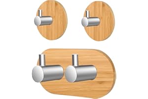 AOROPS Samoprzylepne haczyki drewniane, 3 sztuki, z drewna bambusowego, wieszaki na ręczniki, bambusowe, do salonu, kuchni, łazienki, sypialni