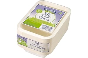 Caterpack Enviro Range Chip Trays 7 x 5 50 Pack. Disposable, Biodegradable chip Trays. Suitable for microwaving and Freezing, Water Repellent and greaseproof