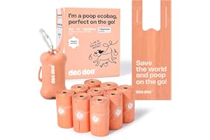 Deo Doo Dog Poop Bags with Handles 9 Rolls 108 Counts Big Sizes Leak Proof and Extra Thick Waste Bags Refill Rolls for Walking Small Medium Large Dogs Cats Litter With Holder Peach Scented