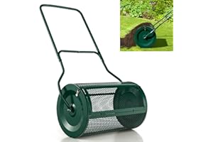 GiantexUK 27’’ Compost Spreader, Peat Moss Seeding Manure Fertiliser Garden Roller with U-shaped Handle & Side Clasps, Heavy Duty Metal Mesh Basket Top Dresser Lawn Spreader, 76L (Green)