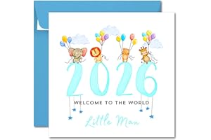Printperfect - 2026 New Baby Card Baby Boy - Welcome To The World - New Arrival Card - Congratulations On Your New Baby - Nephew/Godson - Grandson/Great-Grandson - Boys - Born in 2026 (2026)