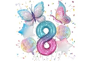 TAIMEIMAO 8 Jahre Schmetterling Geburtstag Deko, Schmetterling Folienballon 8 Jahre, Bunt Schmetterlinge Geburtstagsdeko, Geburtstagsdeko Rosa, für 8. Geburtstag Mädchen Deko