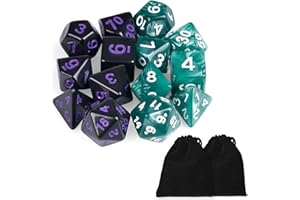 HKDZ Handmade Polyhedral Dice with 2 Velvet Dice Bag, Dungeons and Dragons Dice 2×7 Set Polyhedral DND for MTG RPG Game