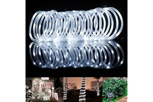 BLUEFIRE 12M Solar Rope String Lights -Cool White 100 LEDS, Waterproof Outdoor Solar Strip Lights, Decorative Fairy Tube Lights for Garden, Decking, Patio, Porch, Caravan, Camping, Party, Halloween &Christmas
