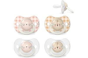 Suavinex, Lot de 4 Sucettes pour Bébé 6/18 Mois, Sucettes Phosphorescentes, Idéal Nuit, avec Tétine Symétrique SX Pro en Silicone, Réversible, Douce et Souple, Night and Day, Beige et Rose