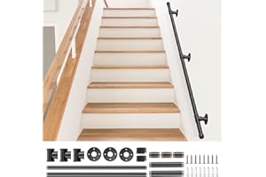 Pasamanos para Escalera, Couleeur Negro Barandilla Escalera Estilo Industrial Profesional, Tubería de Pasamanos y Antideslizante Hierro Forjado para Interiores y Exteriores pared Loft Ancianos(1.5 M)