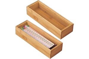 mDesign Set da 2 divisori cassetto – Portaposate da cassetto in bamboo – Organizer per posate ideale per cassetti, ripiani, tavolo da lavoro, dispensa ecc. – naturale