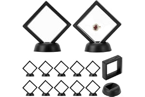 QWORK® 12 stycken 7 x 7 cm myntdisplay, 3D flytande monter med bas, transparent TPU-film smycken förvaringslåda