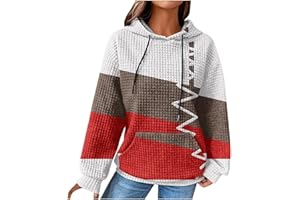 EMATOP Damen Baumwolle Hoodie Causal Langarm Kapuzenpullover Herbst Winter Warm Pullover Vintage Bunte Print Sweatshirt mit Kapuze Pulli Oberteile Mode Waffel Kapuzenpulli mit Taschen Outwear