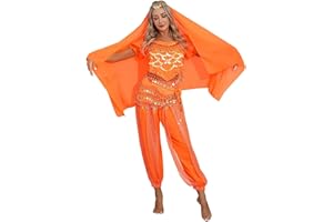winying 4Pcs Robe Danse du Ventre Indienne Femmes Ensemble Danse Latin Samba Salsa Top Paillette Costume Carnaval Fete Déguisements Princesse Inde Dansewear