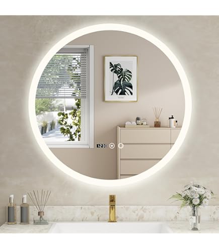 Miroir Lumineux Rond 70-100cm Avec Anti-buée + 3 Couleurs + Dimmable, – Océan Sanitaire