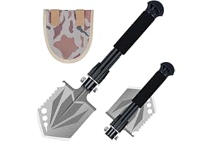 OZIRAL Pala Pieghevole 40cm,Pala da Campeggio Extra Stabile in Acciaio al Carbonio ad Alta Resistenza con Borsa per il Trasporto (argento, 40cm)