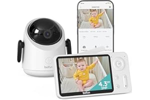 BOIFUN Babyphone Caméra avec Application Telephone 1080P 4.3", Surveillance des Mouvements & Suivi Automatique, Détection de Zone Personnalisée, Rotation à 360°, Zoom 4X