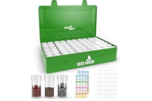 CRAFTSAINTS Seed Organizer Storage Box, Green Opaque Light Proof Seed Bank with 60 Transparent Bottles & Labels, Seed Holder Packet Organizer, Seed Vault Container for Homesteaders, Garden Tackle and Sorter