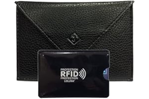 LOLUNA® Pochette Format enveloppe pour Papier Voiture + étui Carte RFID, Carte Grise, permis Conduire Tout en Cuir Plusieurs Couleur Homme et Femme - Noir