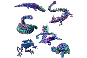 Kenmohuo 6PCS 3D Printed Animals, Joint Articulated 3D Printed Fidget Toys Animal Collectable for Home and Office Decoration Gift (Blue Green Purple)