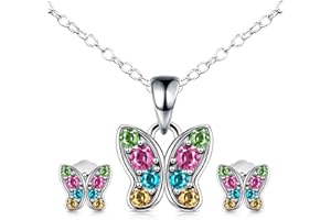 Otuuz Set di Gioielli per Ragazze Collana e Orecchini a Farfalla per Bambini Orecchini a Bottone Piccoli Collana in Argento da 35 Cm+3 cm Regali di Compleanno Natale Comunione per Bimba